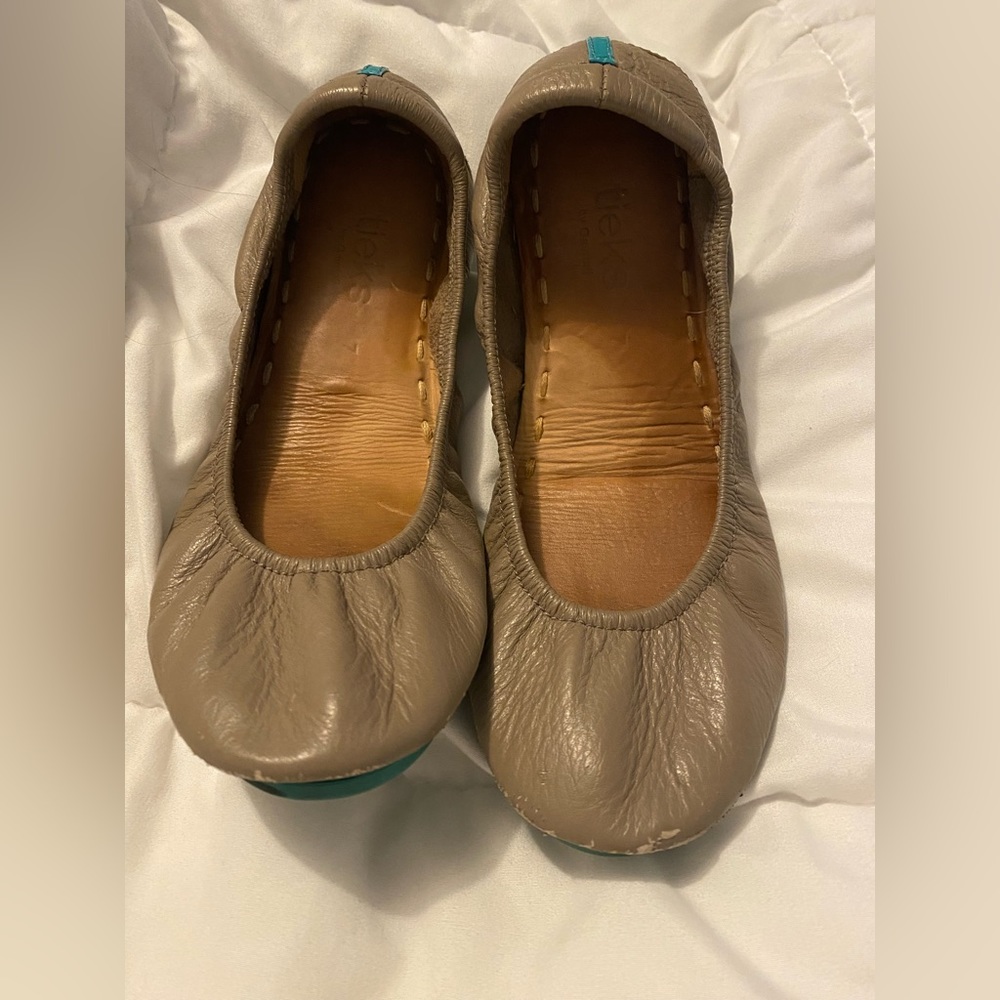 Taupe Tieks size 7.  See photos for flaws.